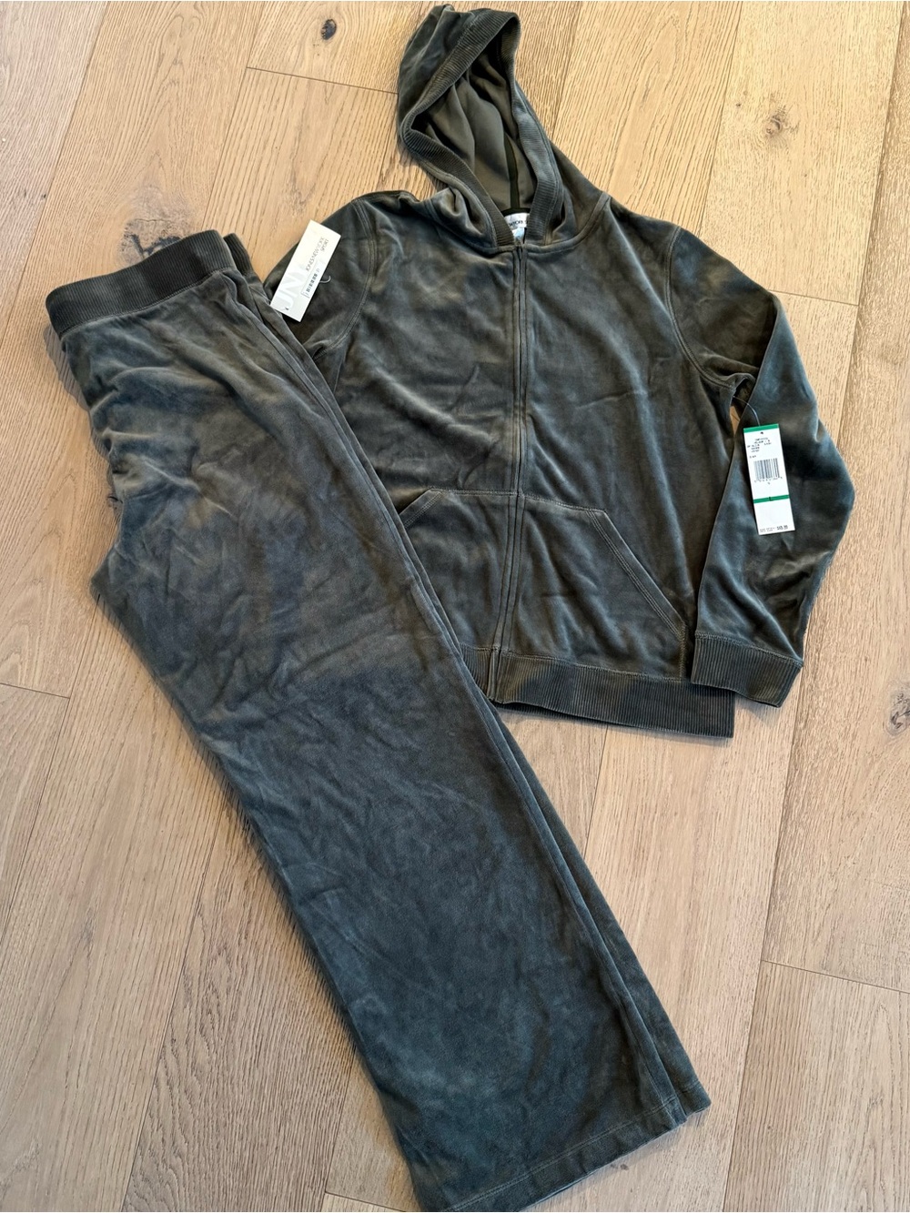 Velour Hooded Jogger 2 Piece Matching Set - Olive Green Size L